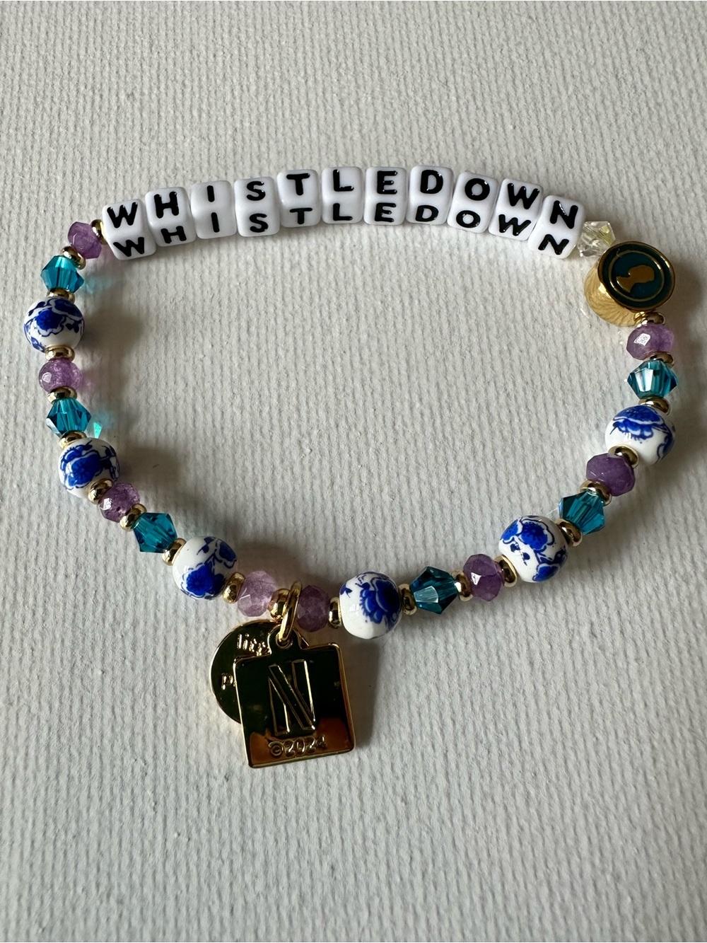 Little Words Project WHISTLEDOWN Blue & Purple Beaded Bracelet Size SM